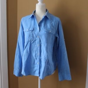 Blue button-down long sleeve top Large